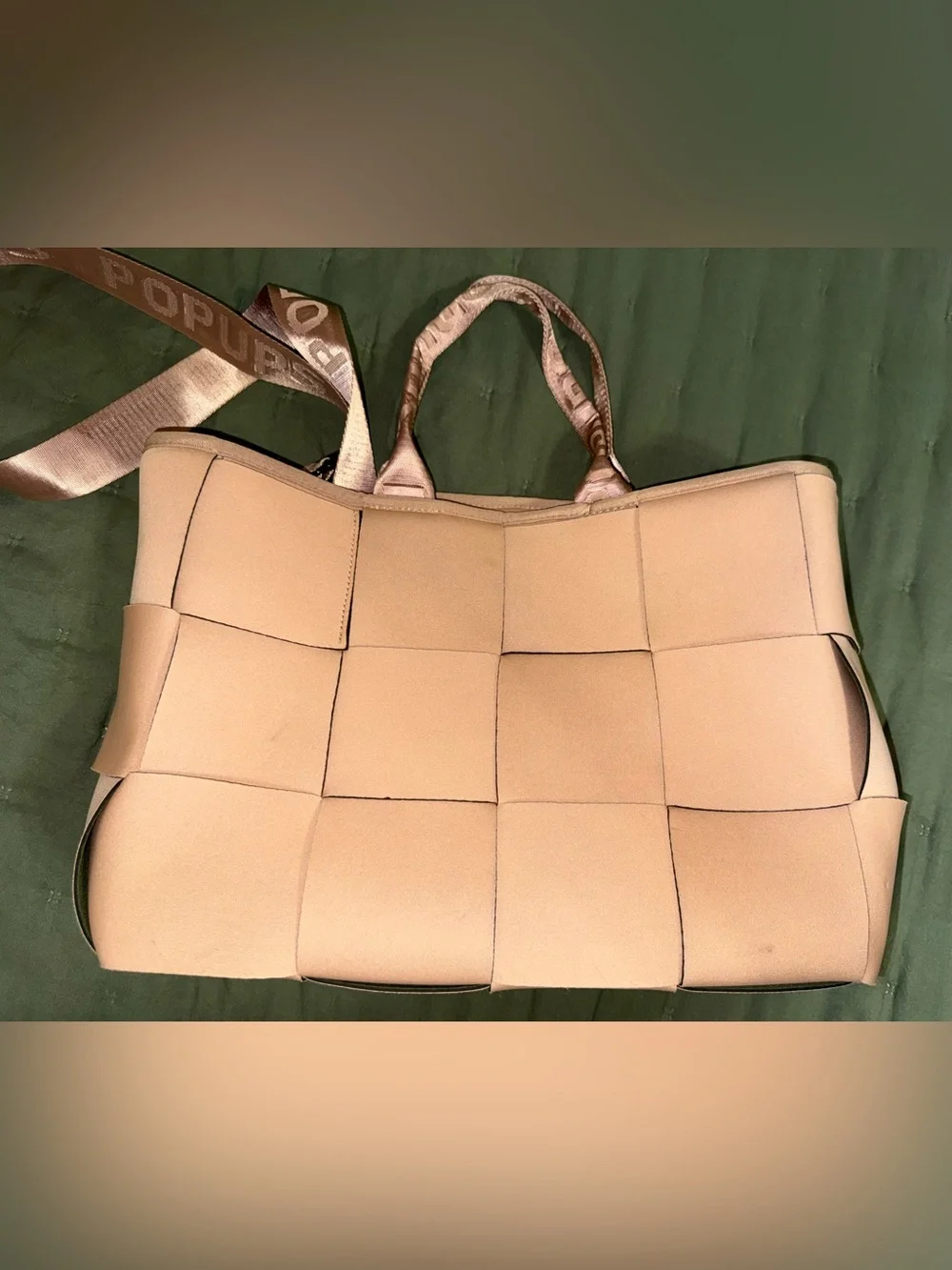 Popups neoprene Beige Woven Tote Bag with Logo Strap